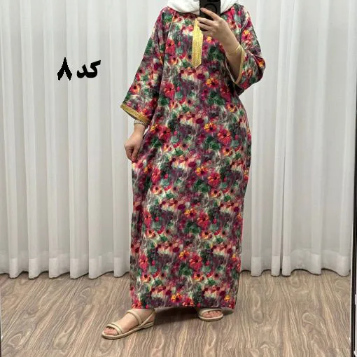 پیراهن نخی سه بعدی طلاکوب فلور بوگاتی فری سایز تا 52 زنانه کمربنددار چهارفصل شیک
