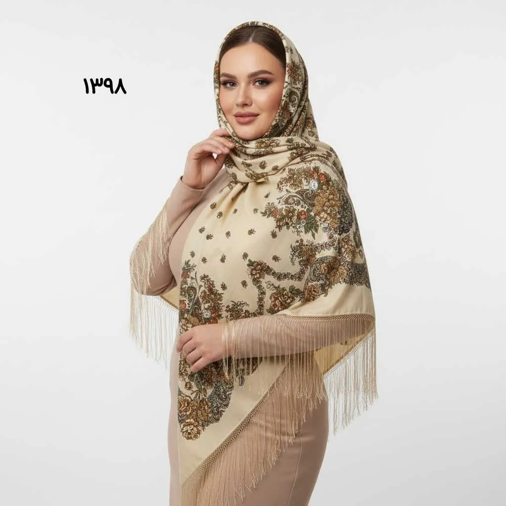 روسری ترکمن اصل کد 1398 وارداتی ترکیه جنس نخی ریشه دستباف 4 فصل 140-150 سانت