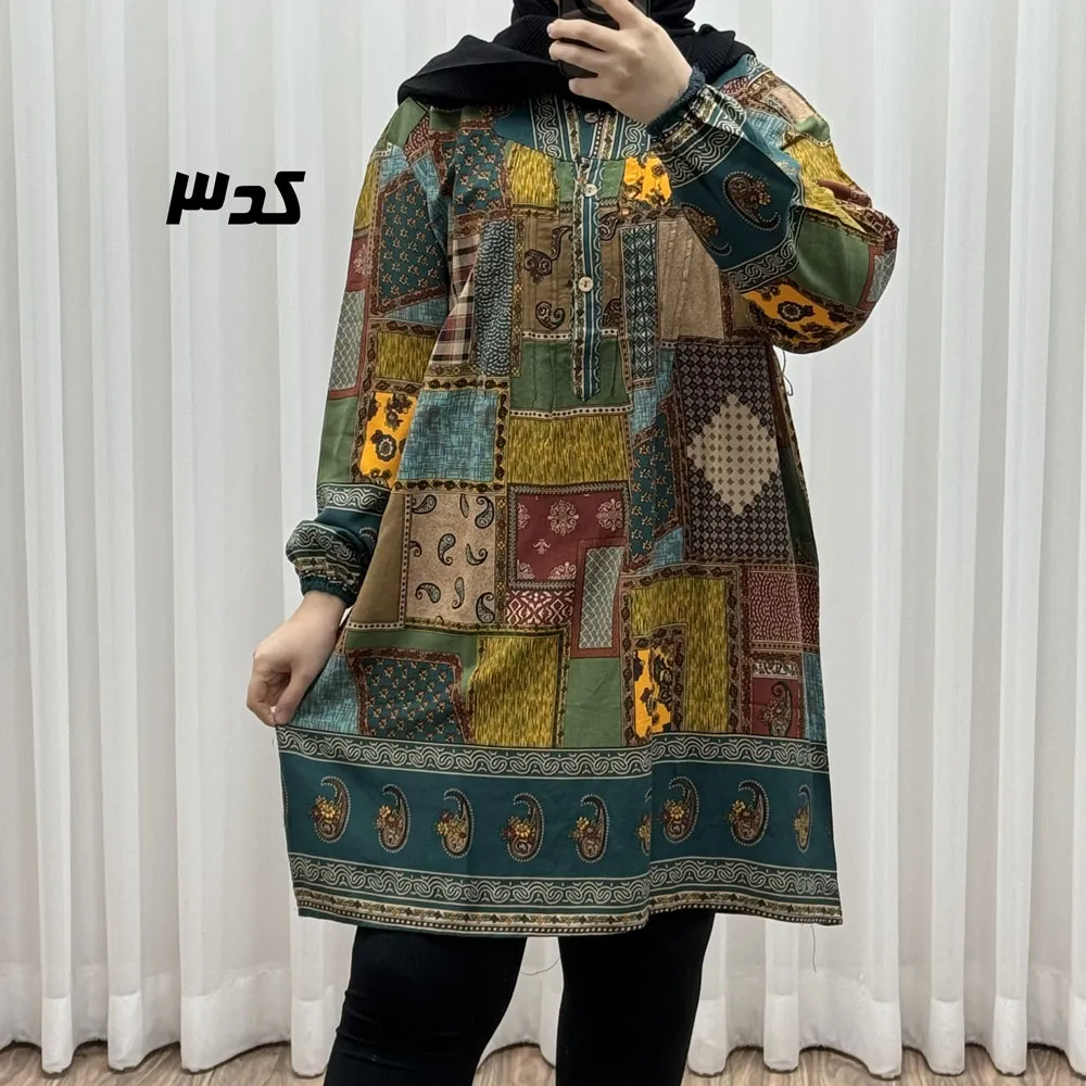 تونیک نخی وارداتی طرح چهل تیکه سایز بزرگ زنانه و دخترانه کد 1612