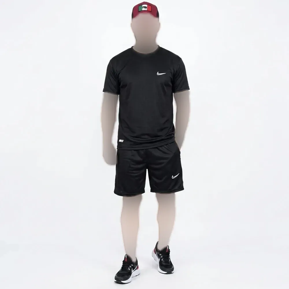 تیشرت و شلوارک مردانه پاشگاهی NIKE مشکی کد 11573 با جنس فلامنت سوزنی