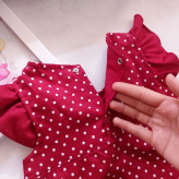 سارافون شورت مجلسی نوزادی دخترانه خال خالی کتان نخ چهار رنگ سایزبندی 1 تا 3 سال