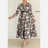 پیراهن مجلسی زنانه ساتن مدل دامن کلوش یقه چپ و راستی قد 135