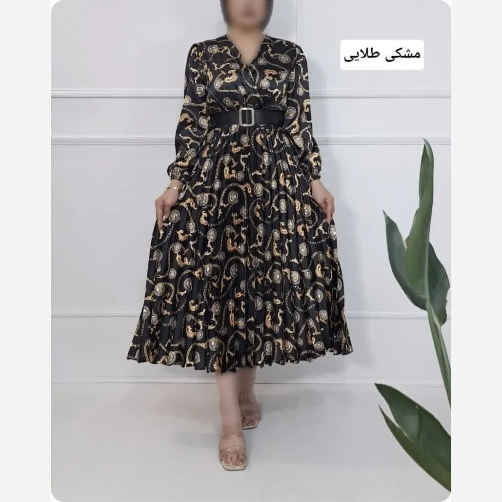 پیراهن مجلسی زنانه ساتن پلیسه مدل کلوش یقه چپ و راستی مناسب شیردهی