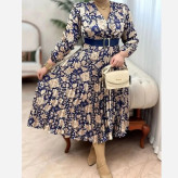 پیراهن زنانه ساتن پلیسه مجلسی مدل کلوش یقه چپ و راستی قد 135