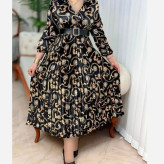 پیراهن زنانه ساتن پلیسه مجلسی مدل کلوش یقه چپ و راستی قد 135