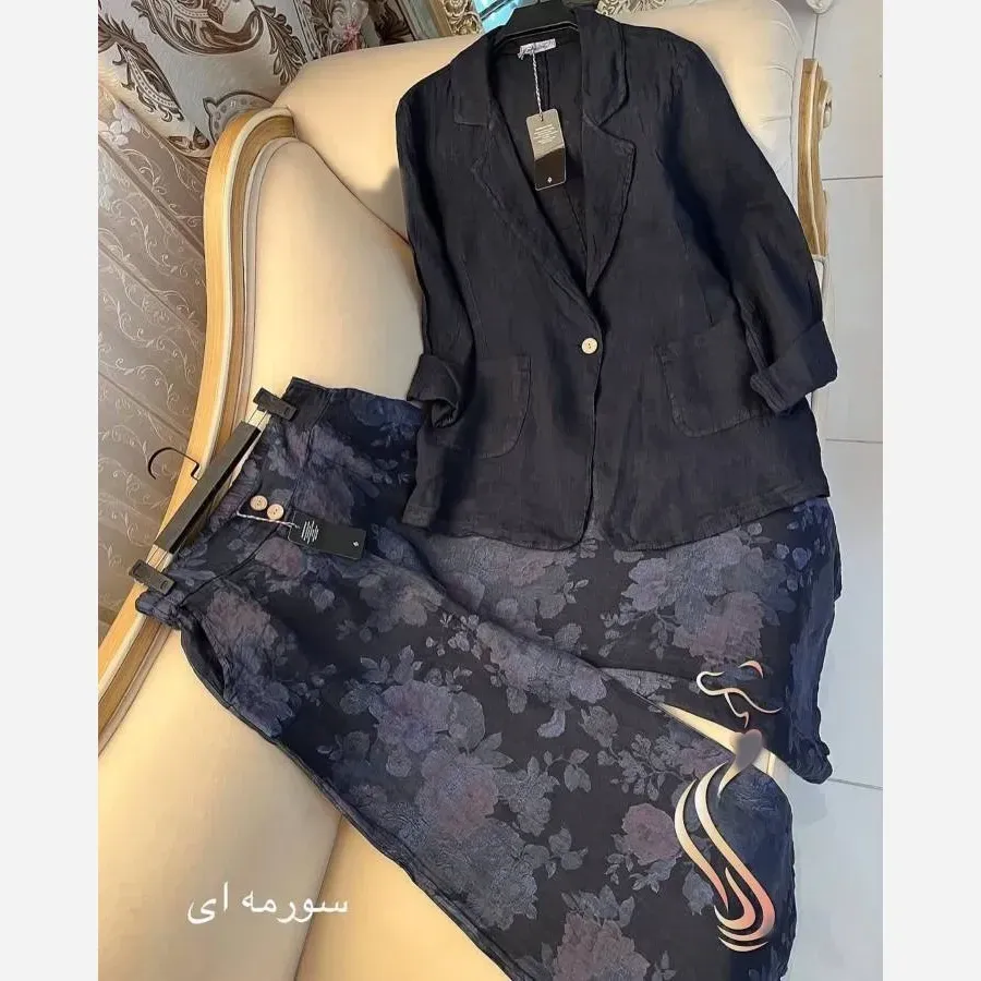 ست کت و شلوار زنانه مجلسی جنس کت لنین و شلوار دوریت سایز 38 تا 46