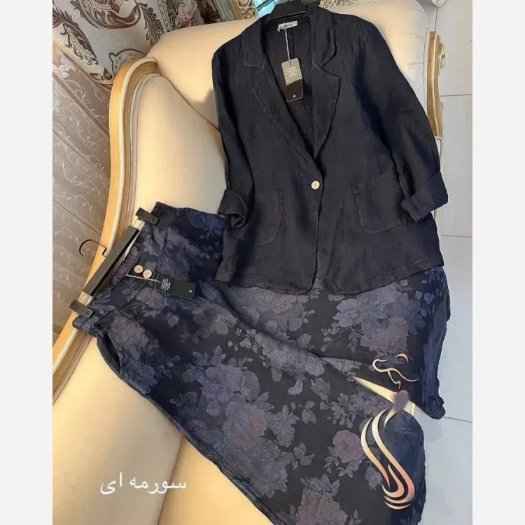 ست کت و شلوار زنانه مجلسی جنس کت لنین و شلوار دوریت سایز 38 تا 46