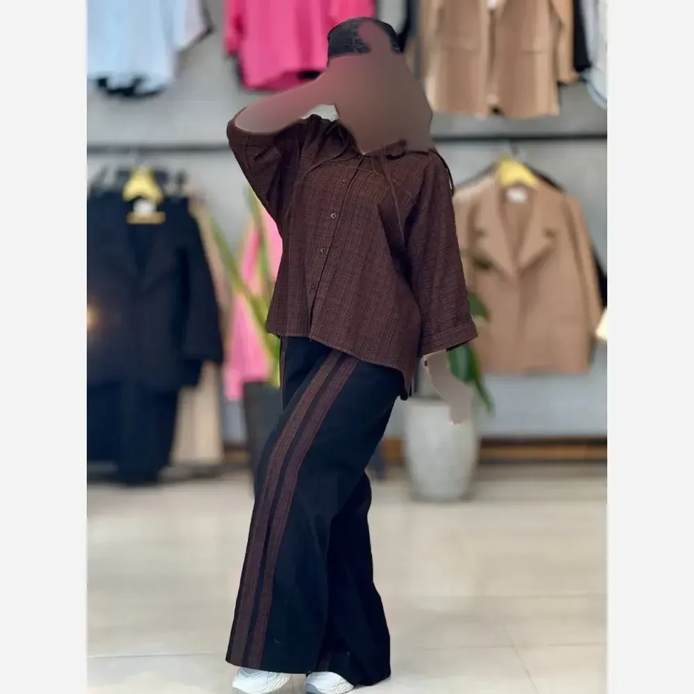 ست دو تکه زنانه مدل اسرا شامل شومیز کادنزا پنبه و شلوار کتان سایز 34 تا 46