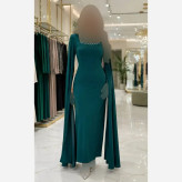 پیراهن زنانه مدل رزیار جنس دالقیچ قد 135 در رنگبندی مشکی و سبز سایز 40 تا 50