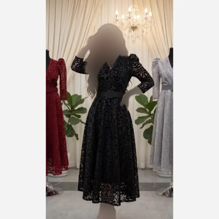 پیراهن زنانه مجلسی مدل دنیا جنس فلوک ارگانزا آستردار قد 135