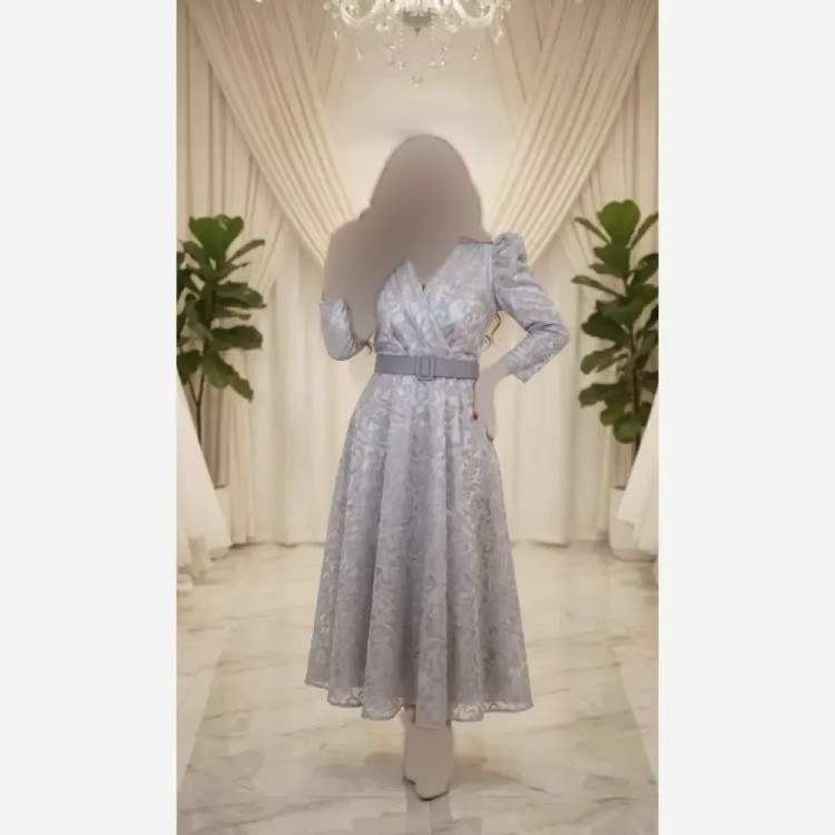 پیراهن زنانه مجلسی مدل دنیا جنس فلوک ارگانزا آستردار قد 135