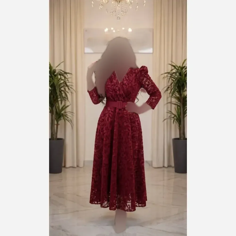 پیراهن زنانه مجلسی مدل دنیا جنس فلوک ارگانزا آستردار قد 135