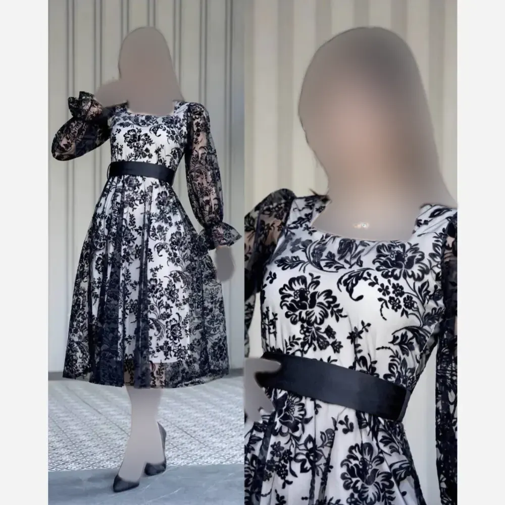 پیراهن زنانه مدل یلدا جنس فلوک مخمل آستردار قد 120 با کمربند