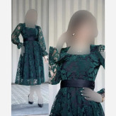 پیراهن زنانه مدل یلدا جنس فلوک مخمل آستردار قد 120 با کمربند
