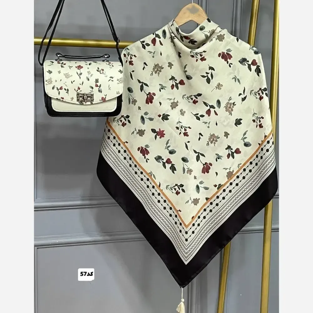 ست کیف و روسری گوچی مدل مخمل و چرم با روسری نخی منگولهدار قواره 130