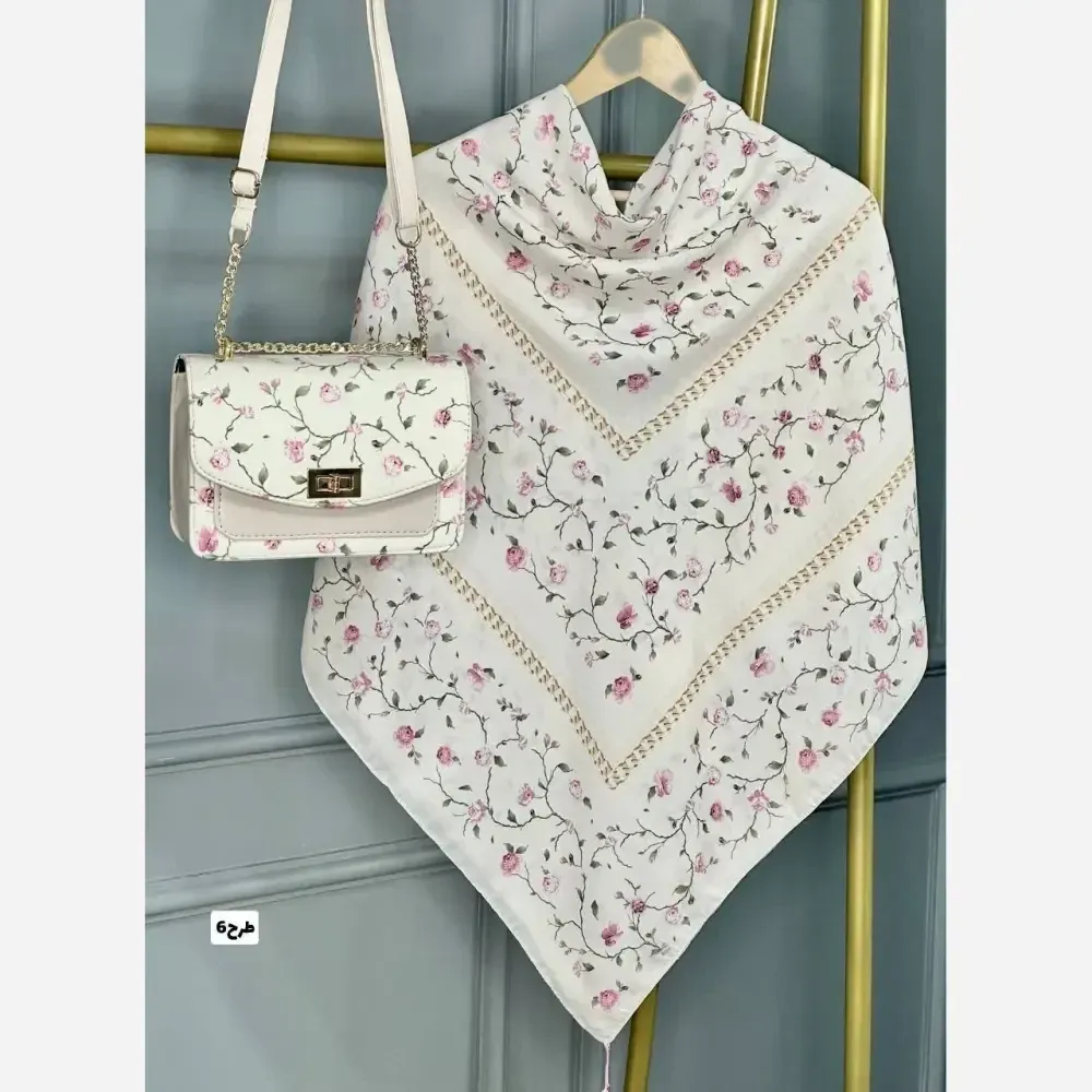 ست کیف و روسری پاپیون با کیف مخمل و چرم صنعتی و روسری نخی منگولهدار