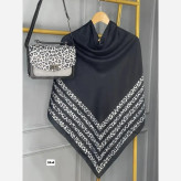ست کیف و روسری گوچی مدل مخمل و چرم با روسری نخی منگولهدار قواره 130