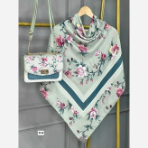 ست کیف و روسری گلاره با کیف مخمل و چرم و روسری نخی منگولهدار قواره 130
