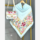 ست کیف و روسری گلاره با کیف مخمل و چرم و روسری نخی منگولهدار قواره 130