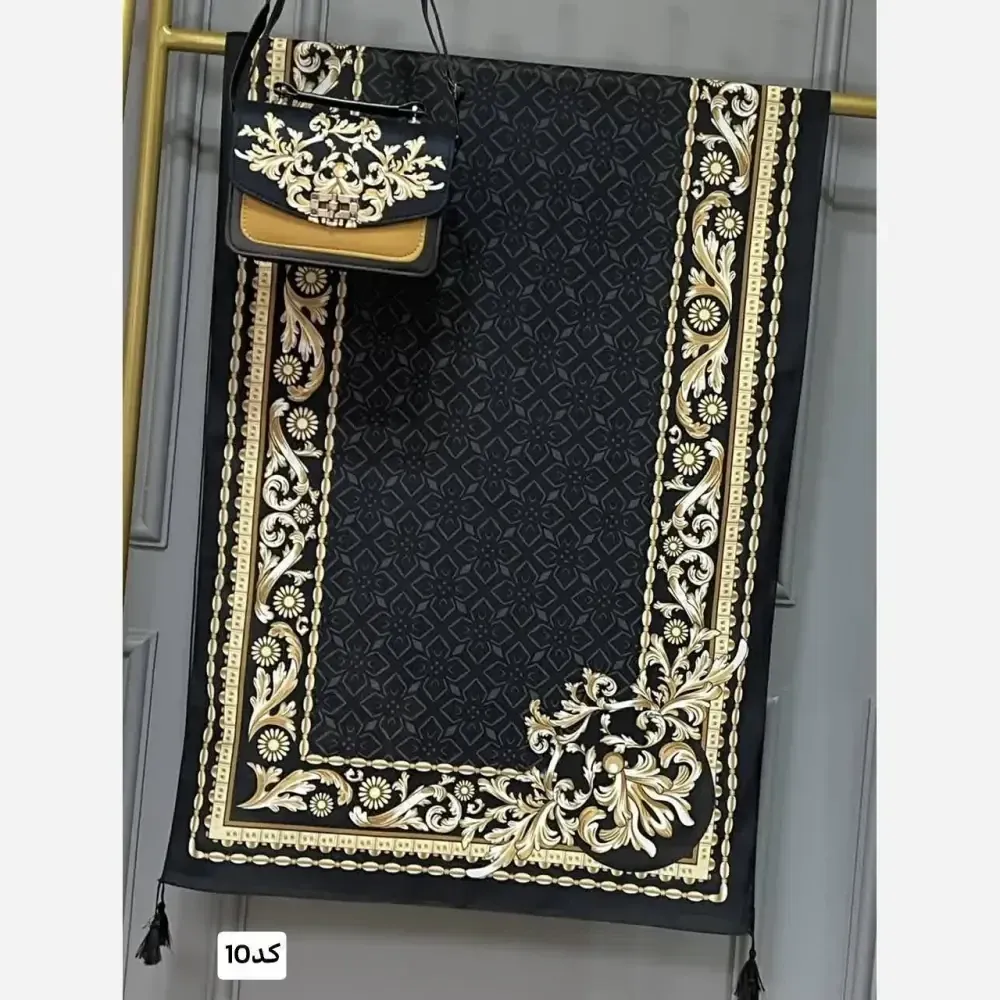 ست کیف و شال رستا مدل مخمل و چرم صنعتی با شال نخی منگوله دار