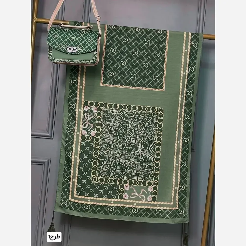 ست کیف و شال مدل رویا از جنس مخمل و چرم صنعتی با شال نخی اعلا