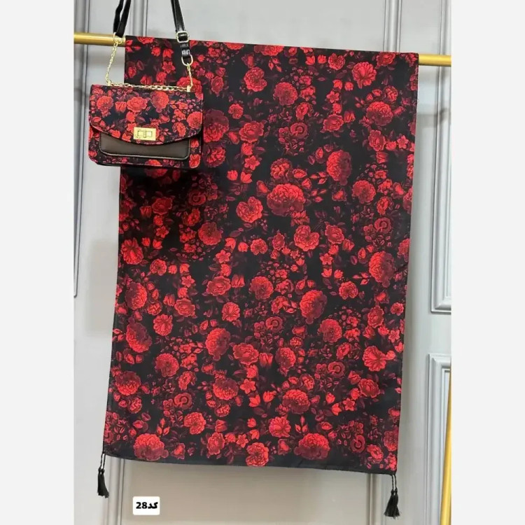 ست کیف و شال زنانه مدل درسا جنس مخمل و چرم صنعتی با شال نخی اعلا