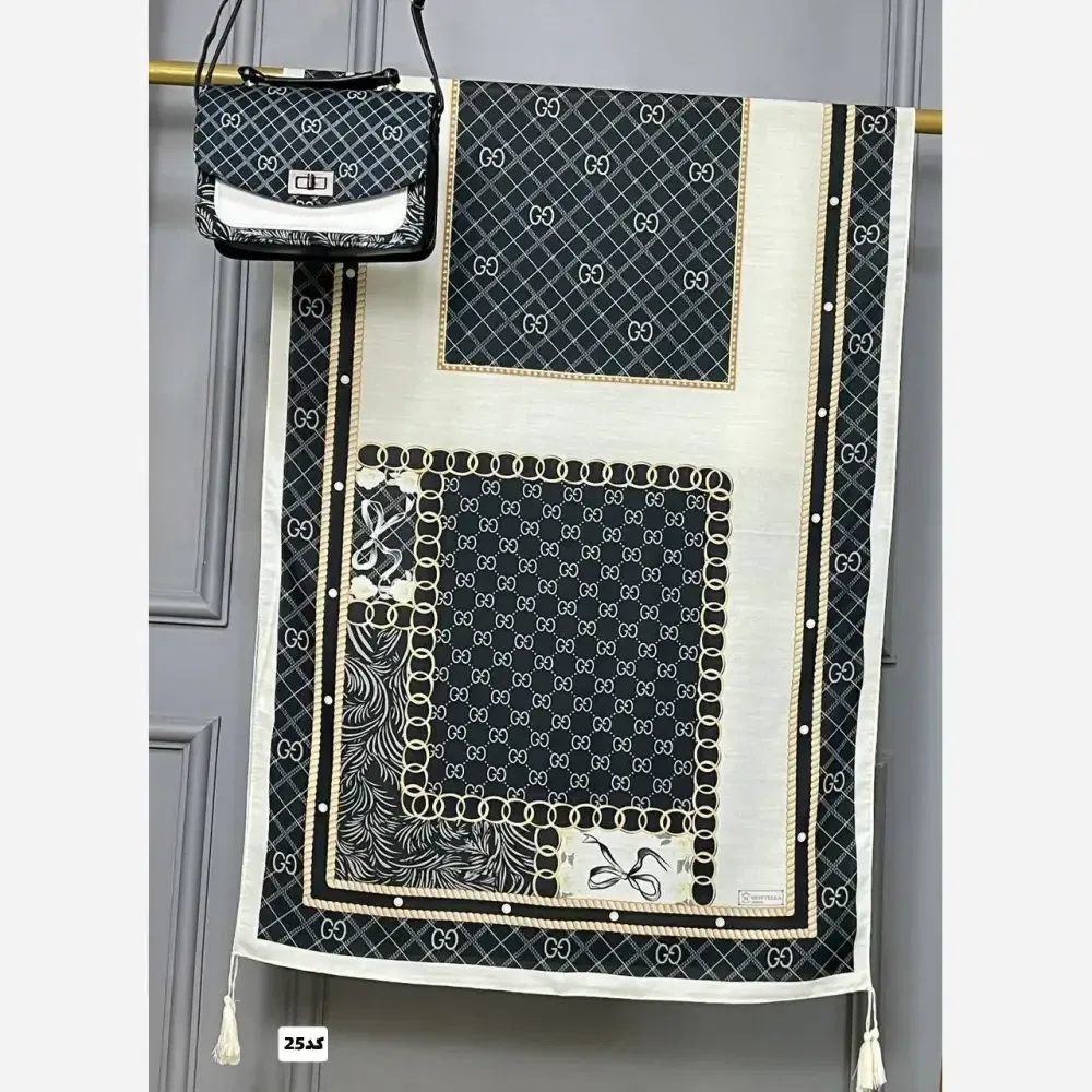 ست کیف و شال زنانه مدل درسا جنس مخمل و چرم صنعتی با شال نخی اعلا