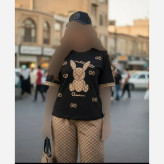 ست تیشرت و شلوار زنانه طرح خرگوش جنس دورس اسپان رنگ مشکی سایز 38 تا 48