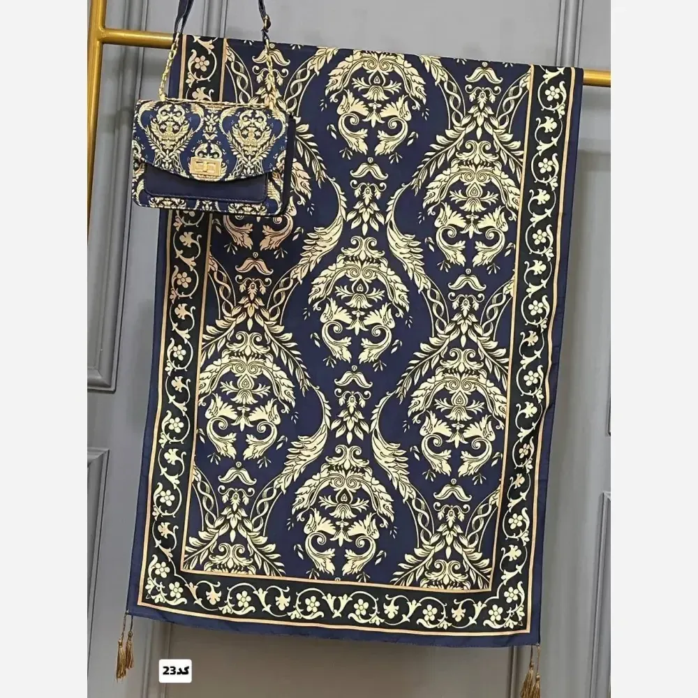 ست کیف و شال روشا مدل مخمل و چرم صنعتی با شال نخی منگولهدار