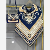 ست کیف و روسری سلینا با کیف مخمل و چرم صنعتی و روسری نخی منگولهدار قواره 130