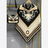ست کیف و روسری سلینا با کیف مخمل و چرم صنعتی و روسری نخی منگولهدار قواره 130