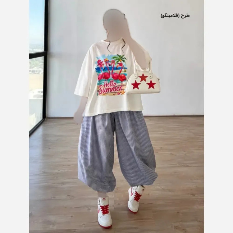 کراپ لش زنانه نخی طرحدار فری سایز مناسب 36 تا 46