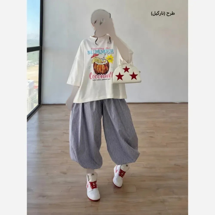 کراپ لش زنانه نخی طرحدار فری سایز مناسب 36 تا 46