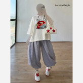 کراپ لش زنانه نخی طرحدار فری سایز مناسب 36 تا 46
