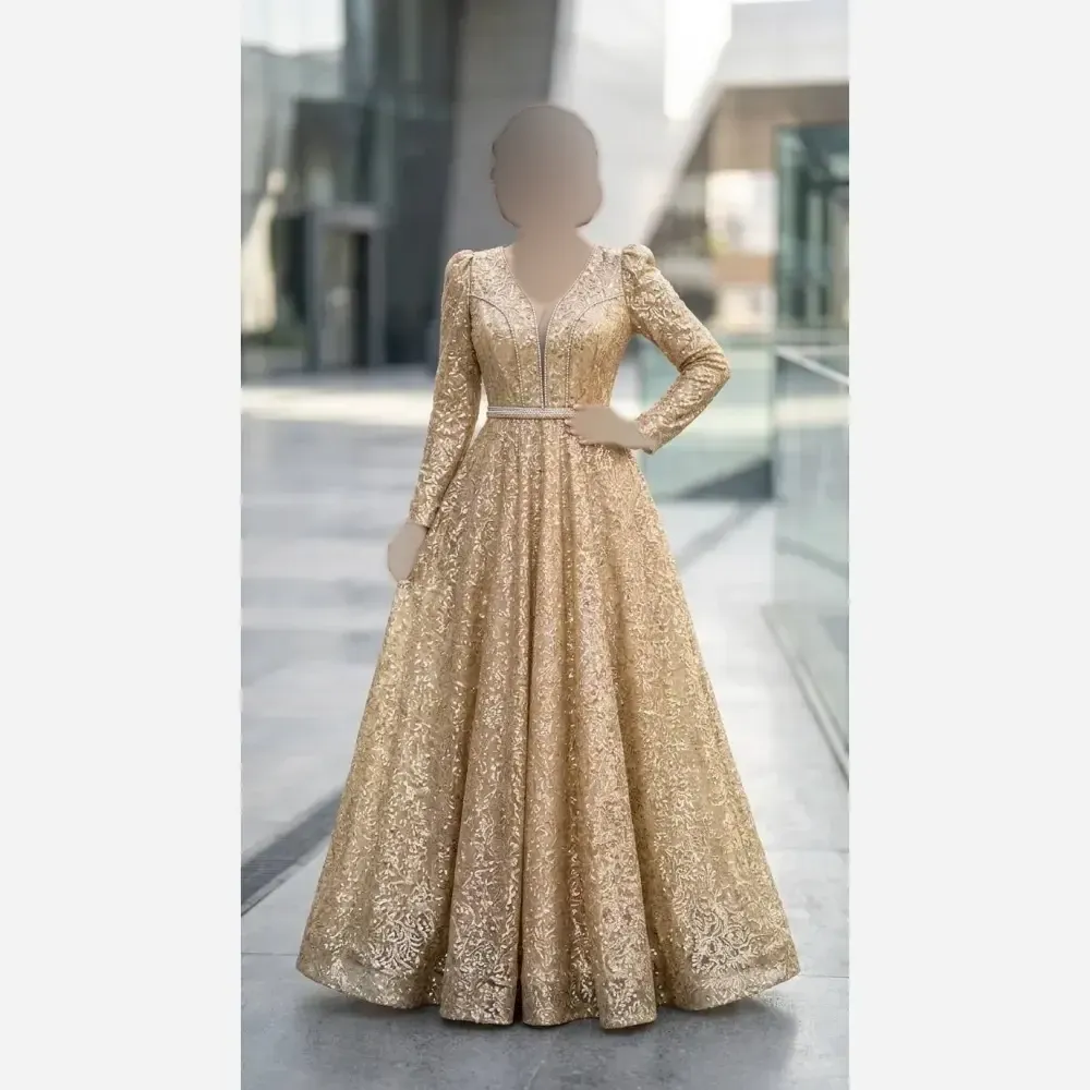 پیراهن مجلسی زنانه مدل بهار شاین قد 150 با تور ژپون دوزی شده