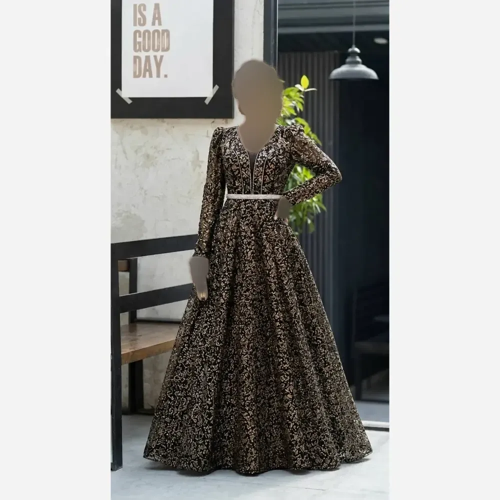 پیراهن مجلسی زنانه مدل بهار شاین قد 150 با تور ژپون دوزی شده