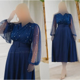 پیراهن زنانه مدل لیبرا جنس کرپ کش و تور قد 125 با کمربند