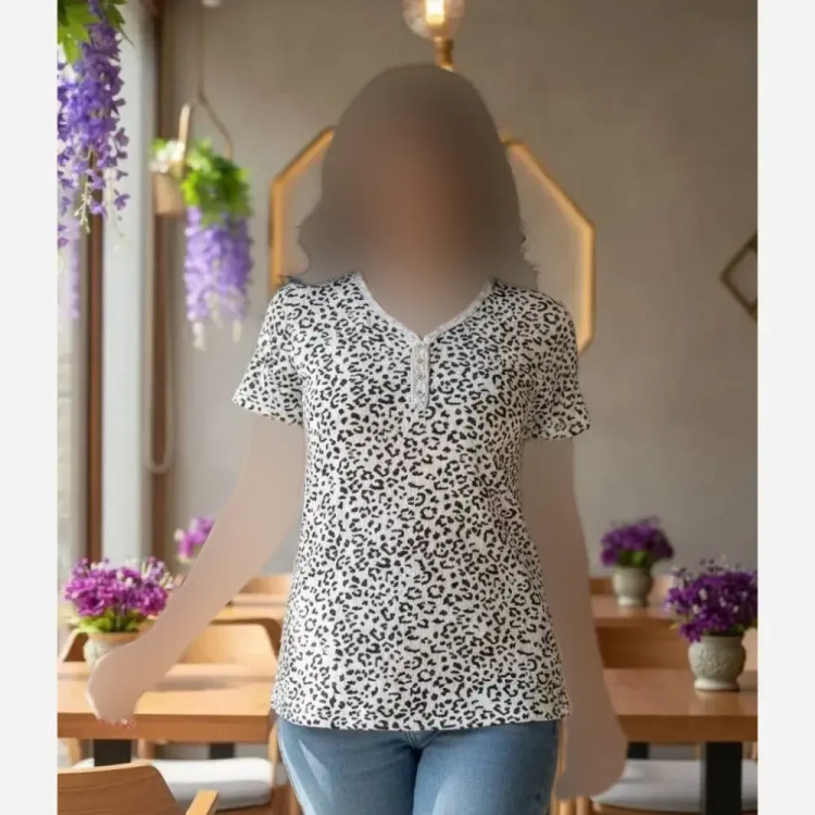 تیشرت زنانه طرح پلنگی جنس کبریتی سایز 38 تا 48