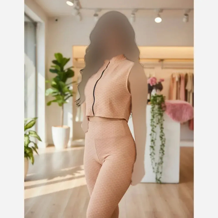 ست کراپ و شلوار ورزشی زنانه جنس زنبوری سایز 36 تا 46