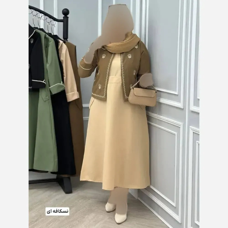 ست کت و سارافون گلدوزی شده زنانه جنس لنین پلاس سایز 36 تا 48