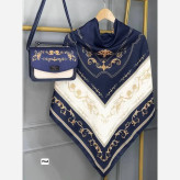 ست کیف و روسری مدل سلینا جنس مخمل و چرم صنعتی با روسری نخی منگولهدار