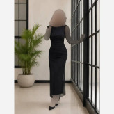 پیراهن مجلسی زنانه مدل نیلو جنس تور آستردار رنگ مشکی قد 135