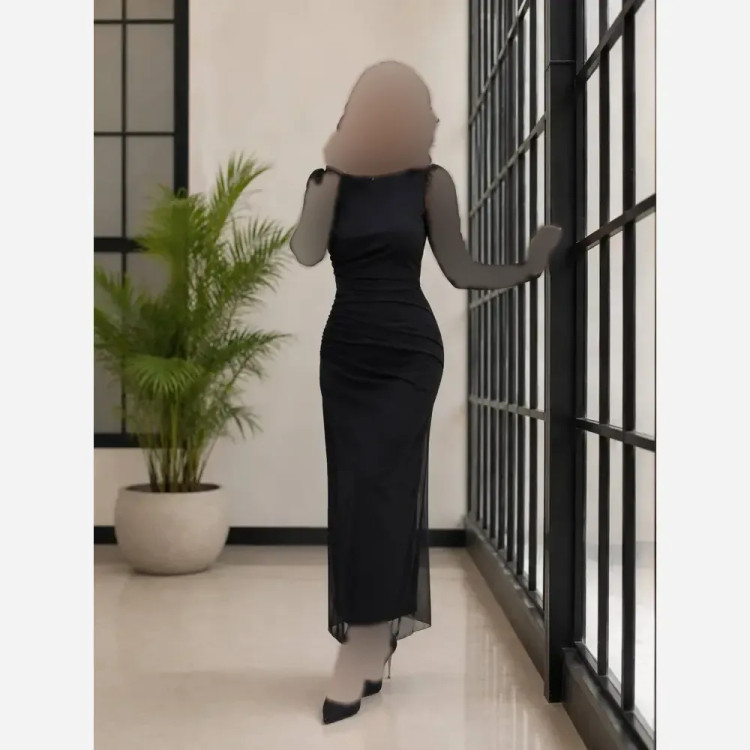 پیراهن مجلسی زنانه مدل نیلو جنس تور آستردار رنگ مشکی قد 135