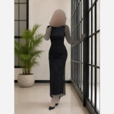 پیراهن مجلسی زنانه مدل نیلو جنس تور آستردار رنگ مشکی قد 135
