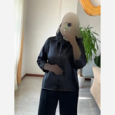 شومیز باکسی ساتن ابریشم زنانه مشکی فری سایز