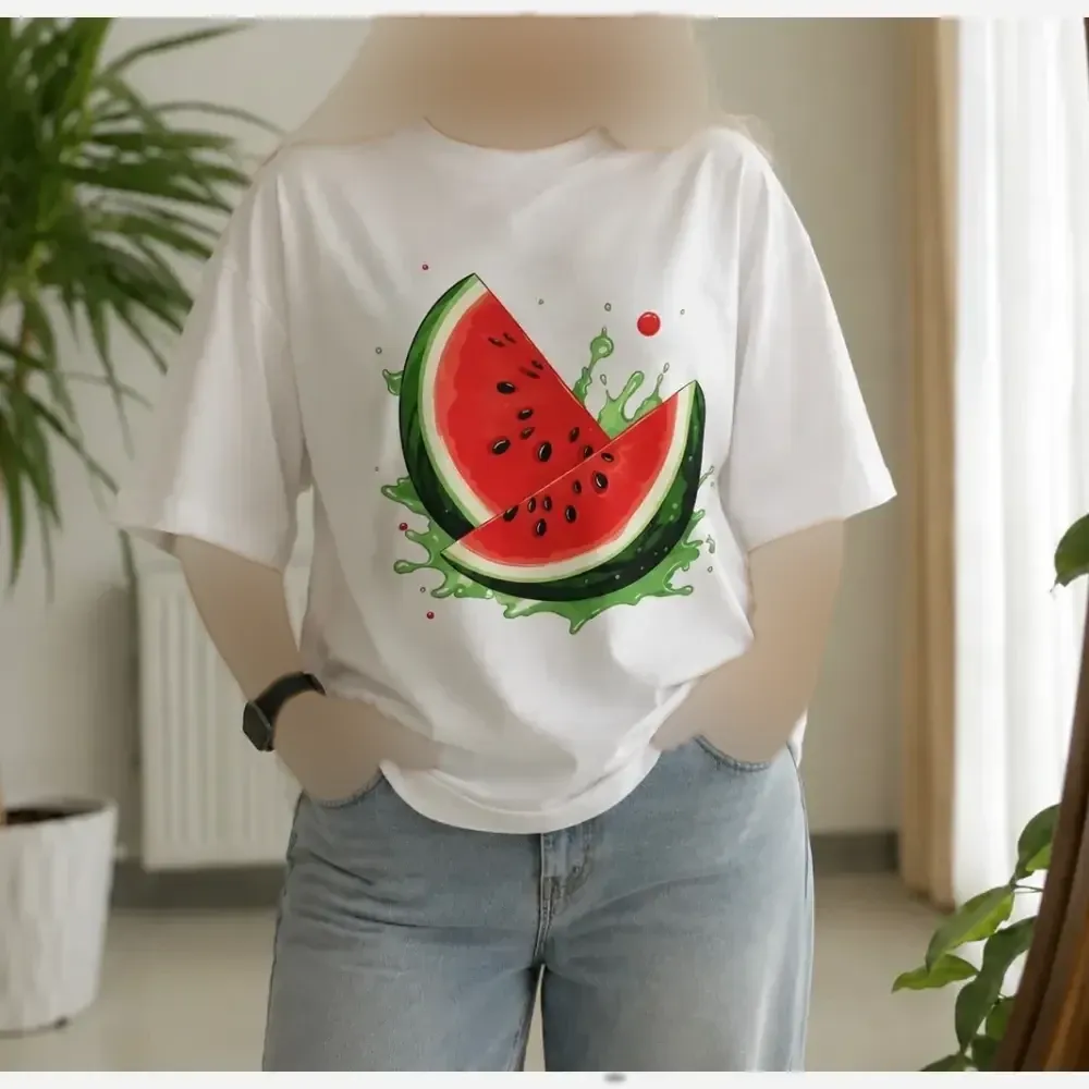 تیشرت باکسی طرح میوه جنس نخ پنبه اعلا فری سایز