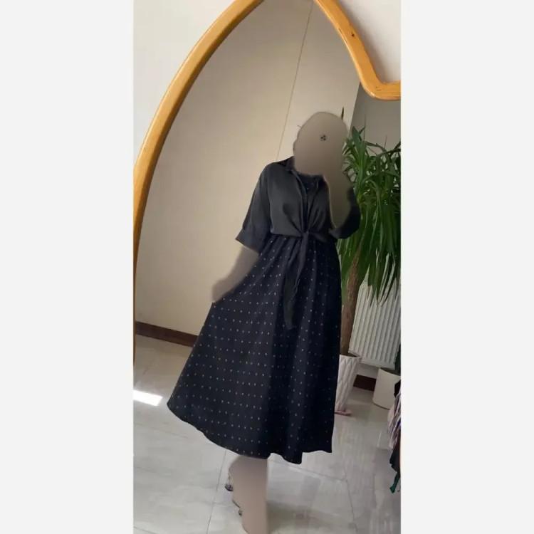 ست دو تیکه سارافون حریر و شومیز ساتن مشکی زنانه فری سایز