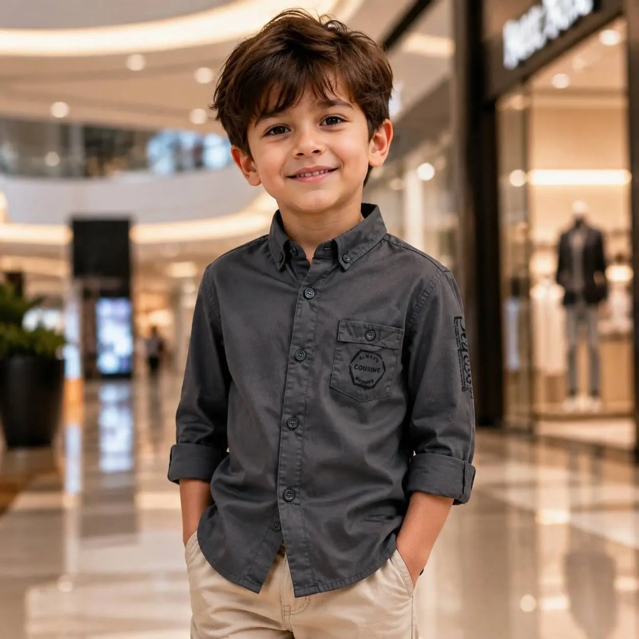 پیراهن کتان اسپرت پسرانه رنگ خاکستری