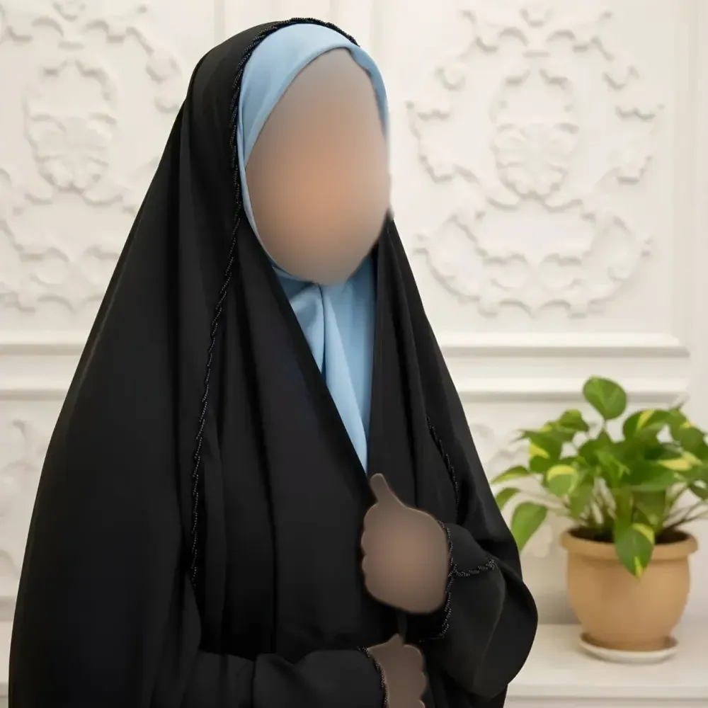 چادر جده دخترانه منجوق دوزی شده جنس کرپ حریرالاسود مشکی