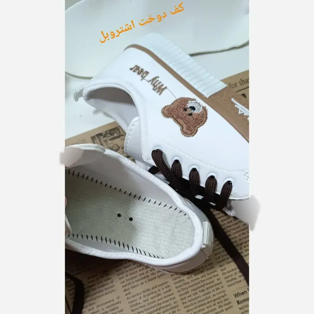 کفش ونس خرسی زنانه جنس لی کتان با لژ 2 سانت